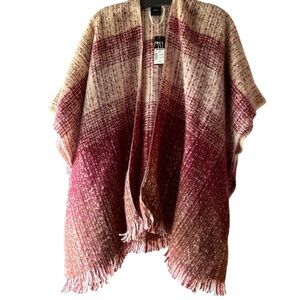 Plaid Ruana Poncho Wrap Fringe One Size NWT Cozy Winter Cape by Cejon